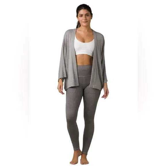 Prana Foundation Seabrook Maroon Heather Wrap Cardigan Kimono sz M Boho Yoga - Picture 7 of 9